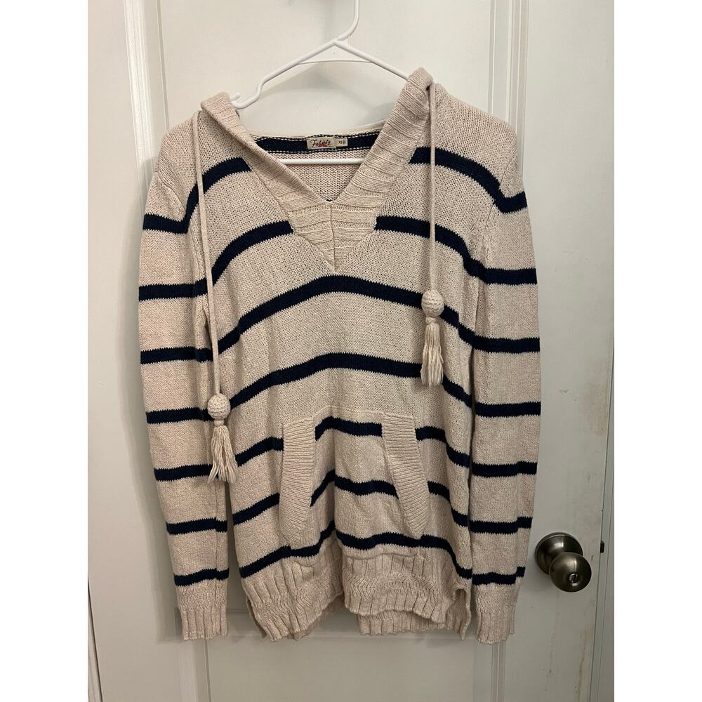 Faherty Kent Sweater Hoodie Stripes XS tassel Nautical Beachy Academia preppy - Picture 4 of 14
